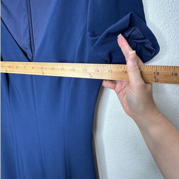 Michael Kors Navy Blue V-Neck Cap Sleeve Front Slilt Fitted Midi Dress 2 - Picture 12 of 14